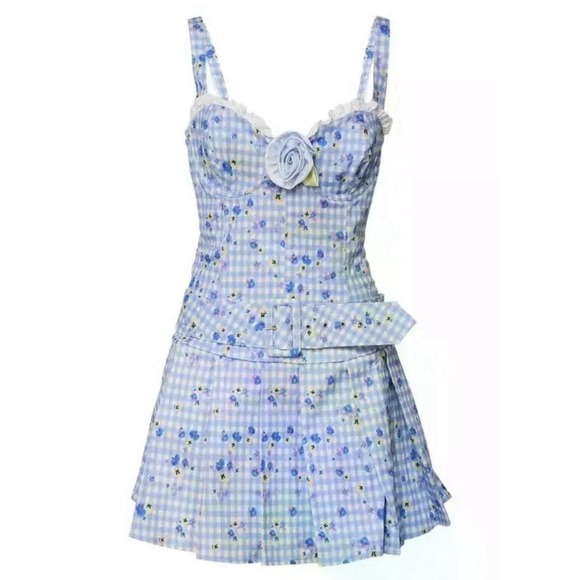 For Love & Lemons Dresses & Skirts - For Love & Lemons NEW $461 Brigitta Rose-Embellished Gingham Mini Dress Small
